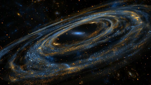 A view of the Andromeda galaxy with detailed spiral arms and glowing core wallpaper, 4K space background.