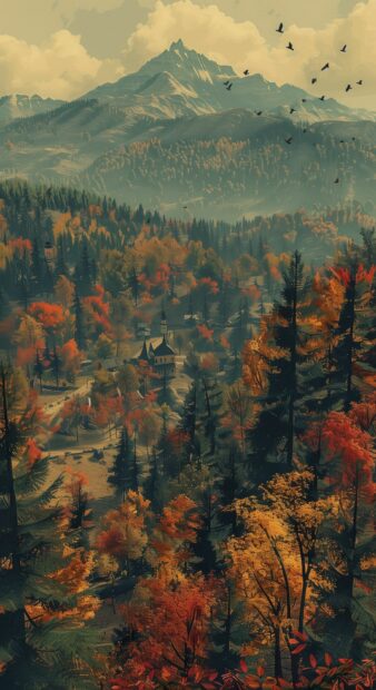 A scenic mountain landscape in fall .