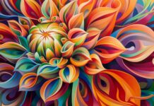 Abstract art blooming flowers, intricate details, vibrant hues wallpaper HD.