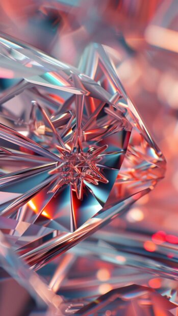 Abstract crystal formations, shimmering facets phone wallpaper.