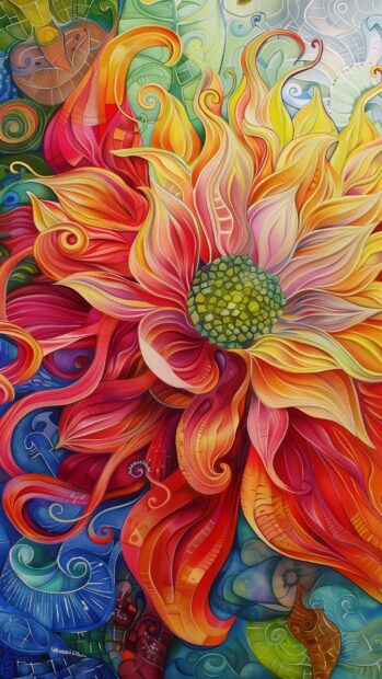 Abstract flower petals, vibrant colors, swirling patterns iPhone wallpaper.