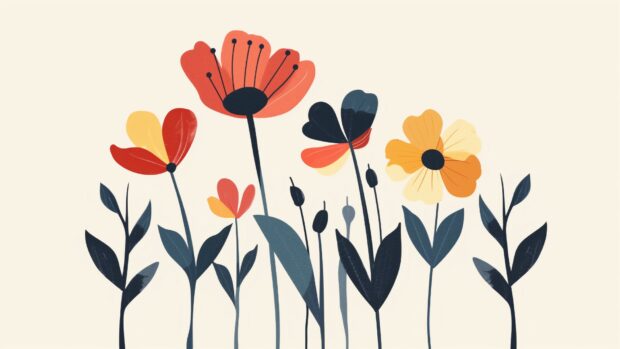 Abstract minimalist flowers, bold colors, simple shapes desktop wallpaper 1080p HD.
