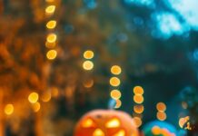 Aesthetic Halloween pumpkins with cute faces and colorful patterns.