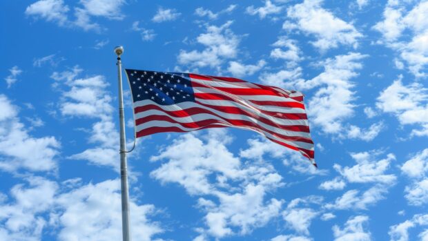 American flag with a bald eagle flying.