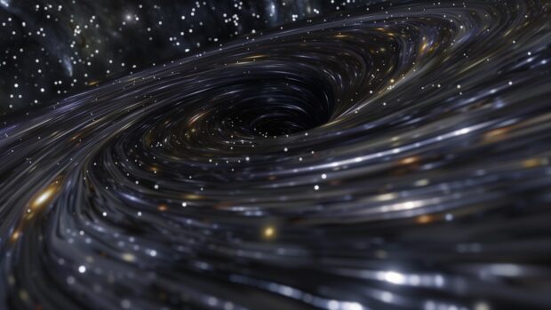 An artistic rendering of a dark galaxy 4K wallpaper with swirling patterns and faint stars, evoking a sense of cosmic wonder and depth.