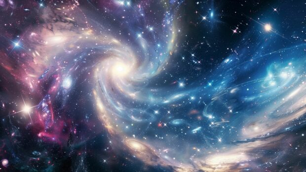 An image of a wormhole opening in Space 4K background, with stars and galaxies visible through it.