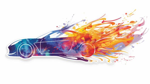 An artistic sticker design featuring a silhouette of a cool car.