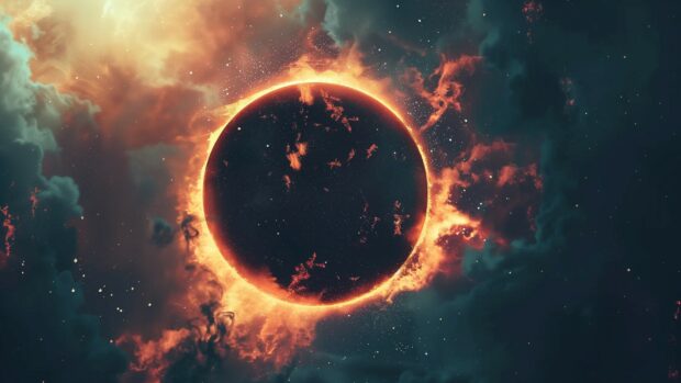 Anime Space 1920x1080px background with An anime depiction of a black hole, with light bending around it and distant stars creating a dramatic effect.