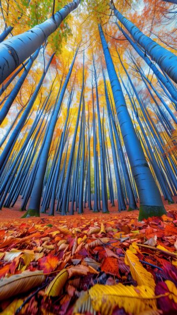 Autumn leaves in a vibrant forest for iPhone wallpaper 4K.
