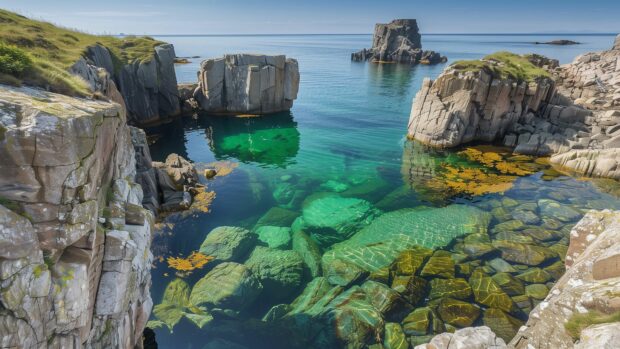 Calm Desktop 4K Wallpaper, A serene Scandinavian fjord with crystal clear water and towering cliffs.