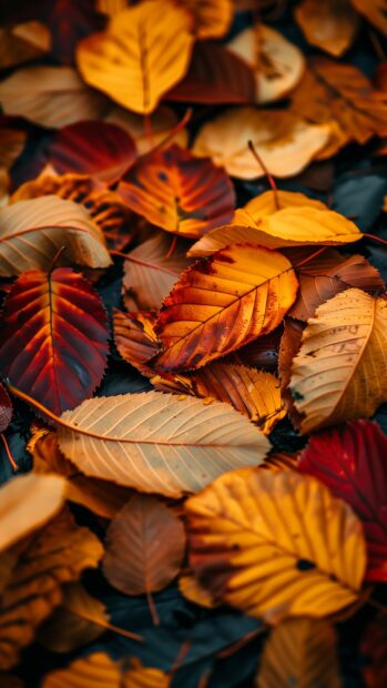 Close up of colorful autumn leaves.