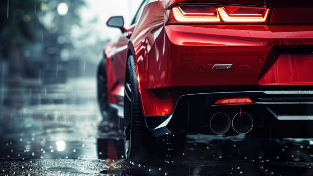 Close up of the rear taillights and quad exhaust of a Camaro 1LE.