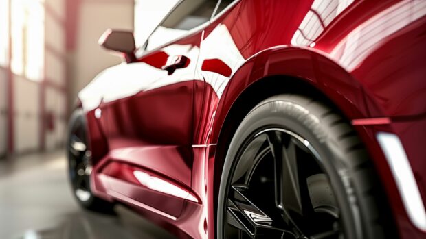 Close up of the sleek profile and side vents of a Camaro LT1.