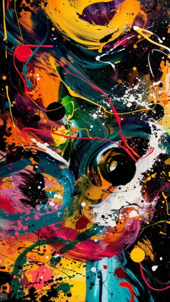 Colorful abstract carnival, vibrant and chaotic colors iPhone background.