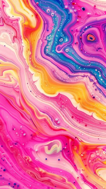 Colorful abstract fluid acrylic pour, marbled colors android background.