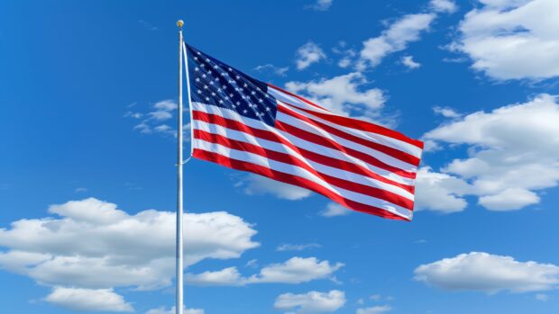 Cool American flag waving in the wind.