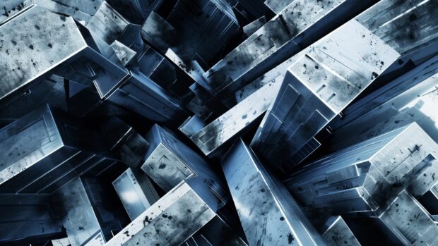Cool abstract art with geometric shapes in shades of blue and silver.
