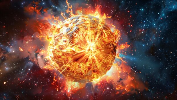 Cool space background with a dramatic supernova explosion wallpaper, with bright colors and dynamic energy.