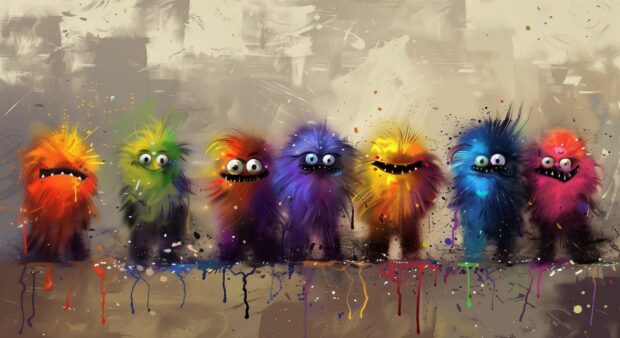 Cute Halloween monsters with goofy smiles.