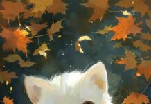 Cute White Cat Halloween Wallpaper.