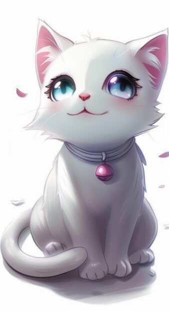Cute white Kawaii cat wallpaper iPhone.