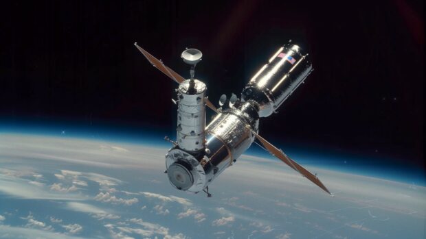 Download free a serene image of the Hubble Space Telescope orbiting Earth, capturing the beauty of space wallpaper.