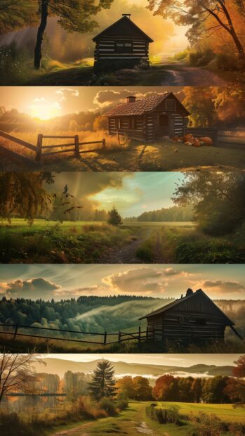 Fall collage featuring a variety of autumn scenes colorful foliage, pumpkin patches.