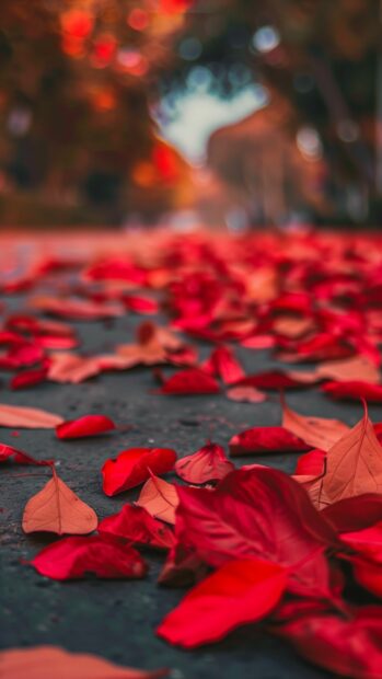 Fallen autumn leaves on a path, iPhone wallpaper download.
