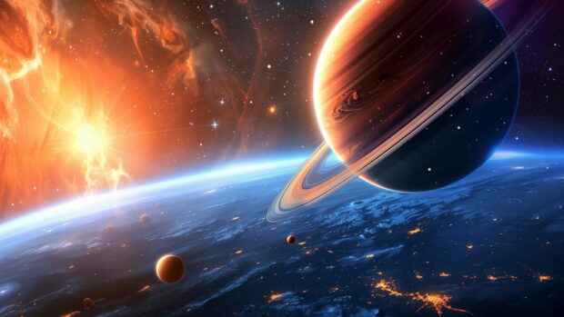 Free Cool space background with a detailed image of Saturn with its rings prominently displayed, set against the dark void of space.