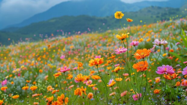Free field of flowers background wallpaper.