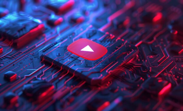 Futuristic YouTube HD wallpaper featuring digital effects.