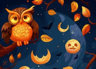 Halloween Wallpaper iPhone with playful owls wearing cute costumes and perched on spooky branches.