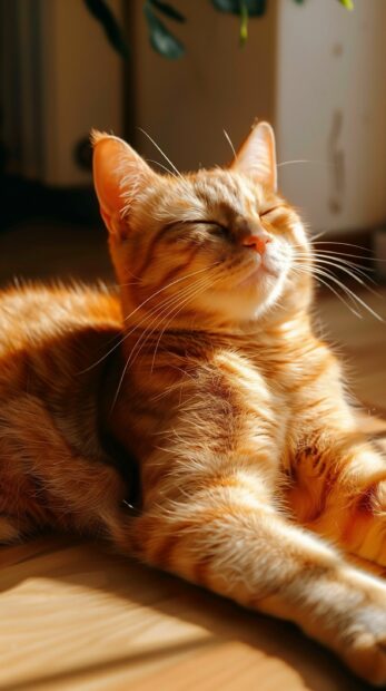 Lovely Cat iPhone Wallpaper with a cute cat stretching on a sunny spot.