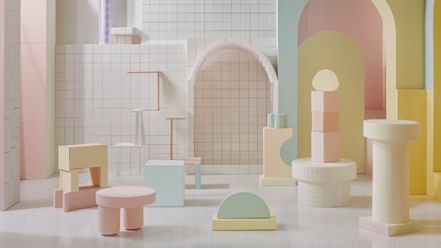 Minimalist geometric patterns, soft pastel colors HD wallpaper.