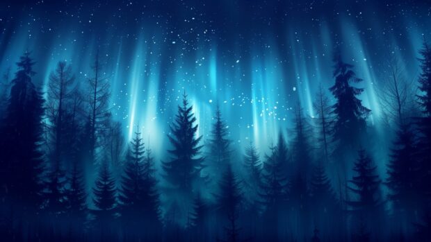 Northern Lights Wallpaper creating a magical scene over a winter forest.