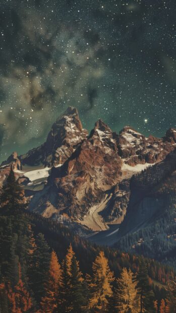 Northern Lights above a rugged mountain range, wallpaper for iPhone.