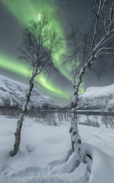 Northern Lights iPhone background with a clear view of the Milky Way.