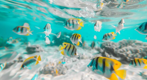 Ocean fish swimming in crystal clear waters.