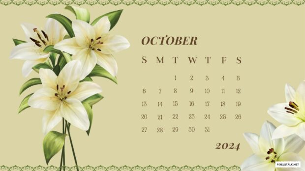 October 2024 Calendar Wallpaper with Flower.