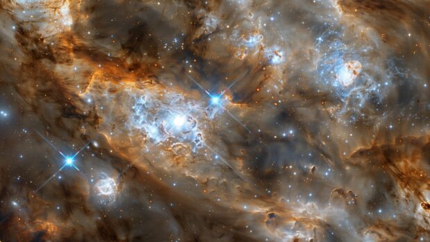 Outer Space Wallpaper for desktop with a stunning view of a galactic core with dense star clusters and bright light radiating outward.