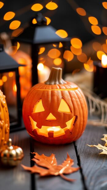 Preppy Halloween Wallpaper with cute pumpkin.