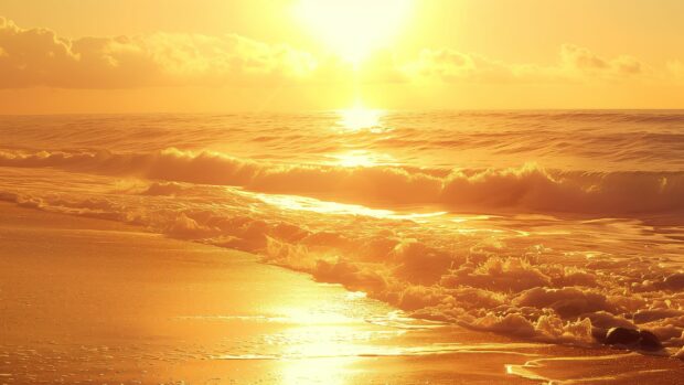 Quiet beach with smooth rocks and gentle waves, Sunset Desktop Wallpaper HD.