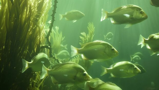 Schools of fish swimming in an underwater ocean paradise.