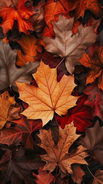 Simple display of fallen autumn leaves iPhone 4K wallpaper.