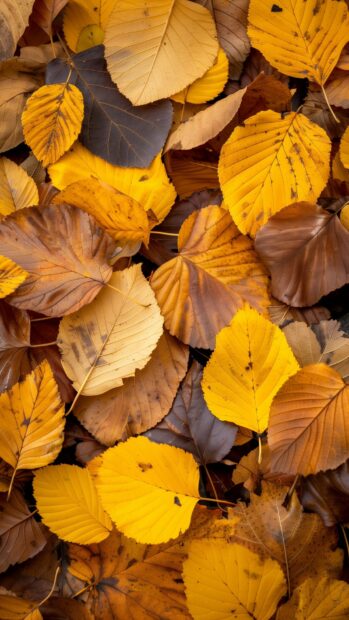 Simple display of fallen autumn leaves iPhone wallpaper.