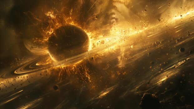 Space 1920×1080 wallpaper with a detailed image of Saturn with its rings prominently displayed, set against the dark void of space.