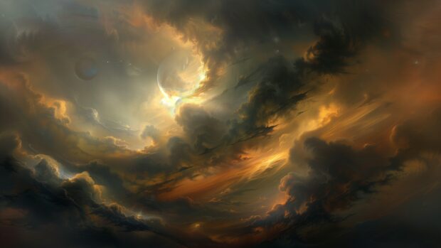 Space Wallpaper HD with A distant view of a massive gas giant with swirling storms.