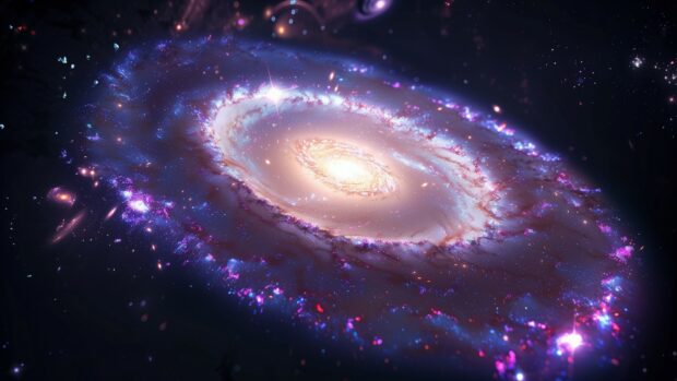 Space Wallpaper HD with A stunning image of a spiral galaxy with vibrant colors and intricate details.