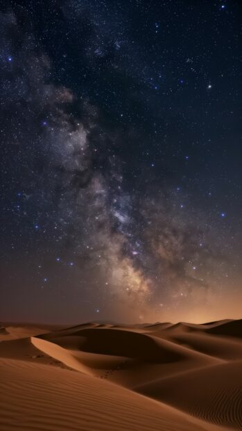 Space iPhone  HD Wallpaper with a breathtaking view of the Milky Way galaxy from a dark desert landscape, stars shining brightly.