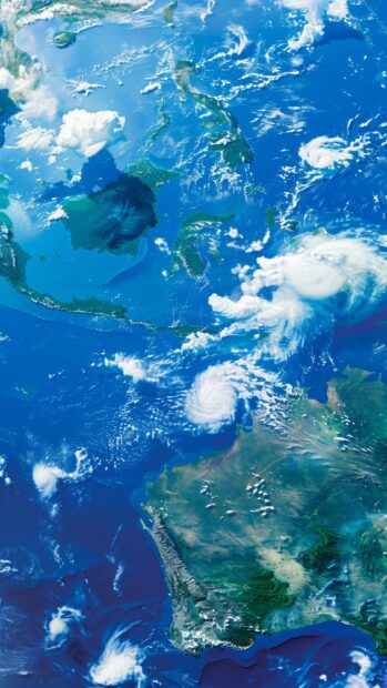 Space iPhone HD wallpaper with a high resolution Earth from space wallpaper for iPhone, with detailed cloud formations and continents visible.